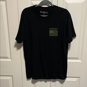 Ariat Men's Black Tee with Green Flag Design